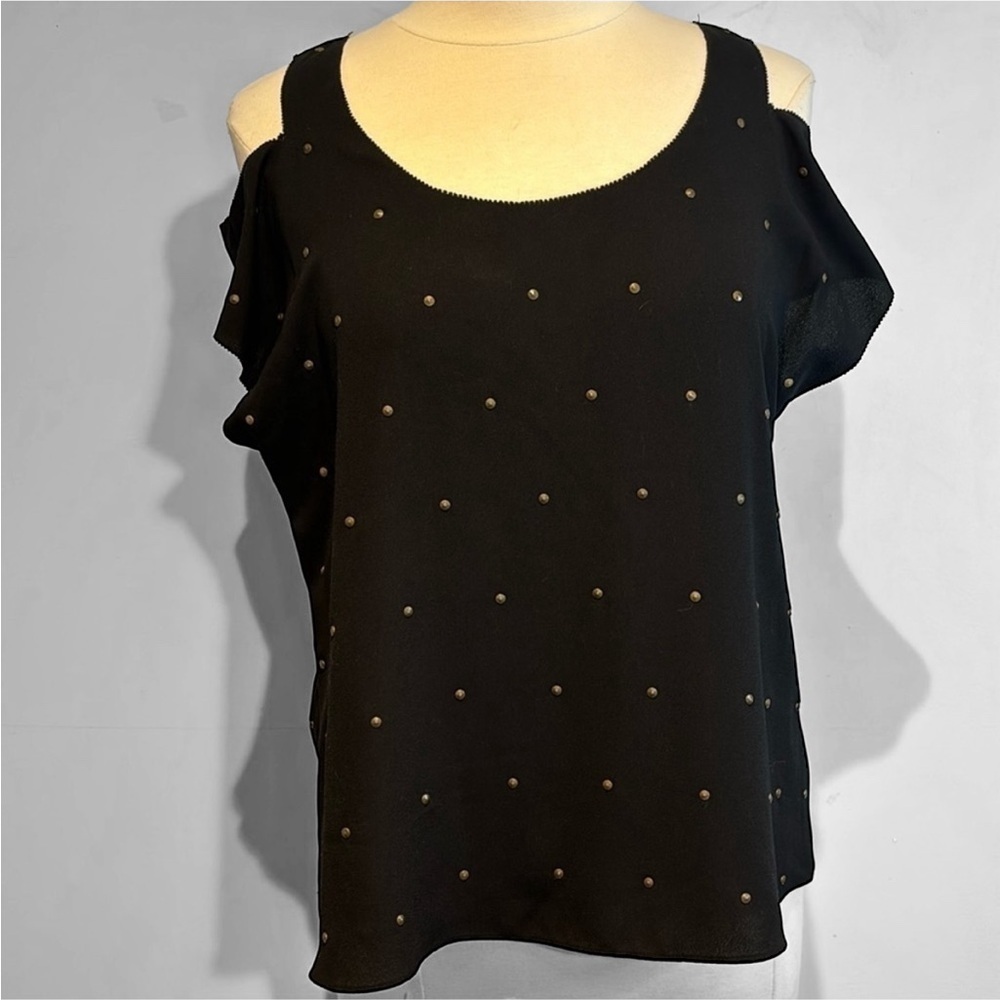 Rachel Roy black cold shoulder bronze studded blouse size small